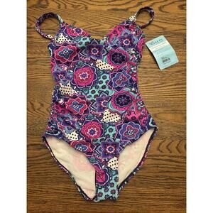 NEW Spanx Love Your Assets Womens Bathing Suit Top Pink Paisley One Piece Size S